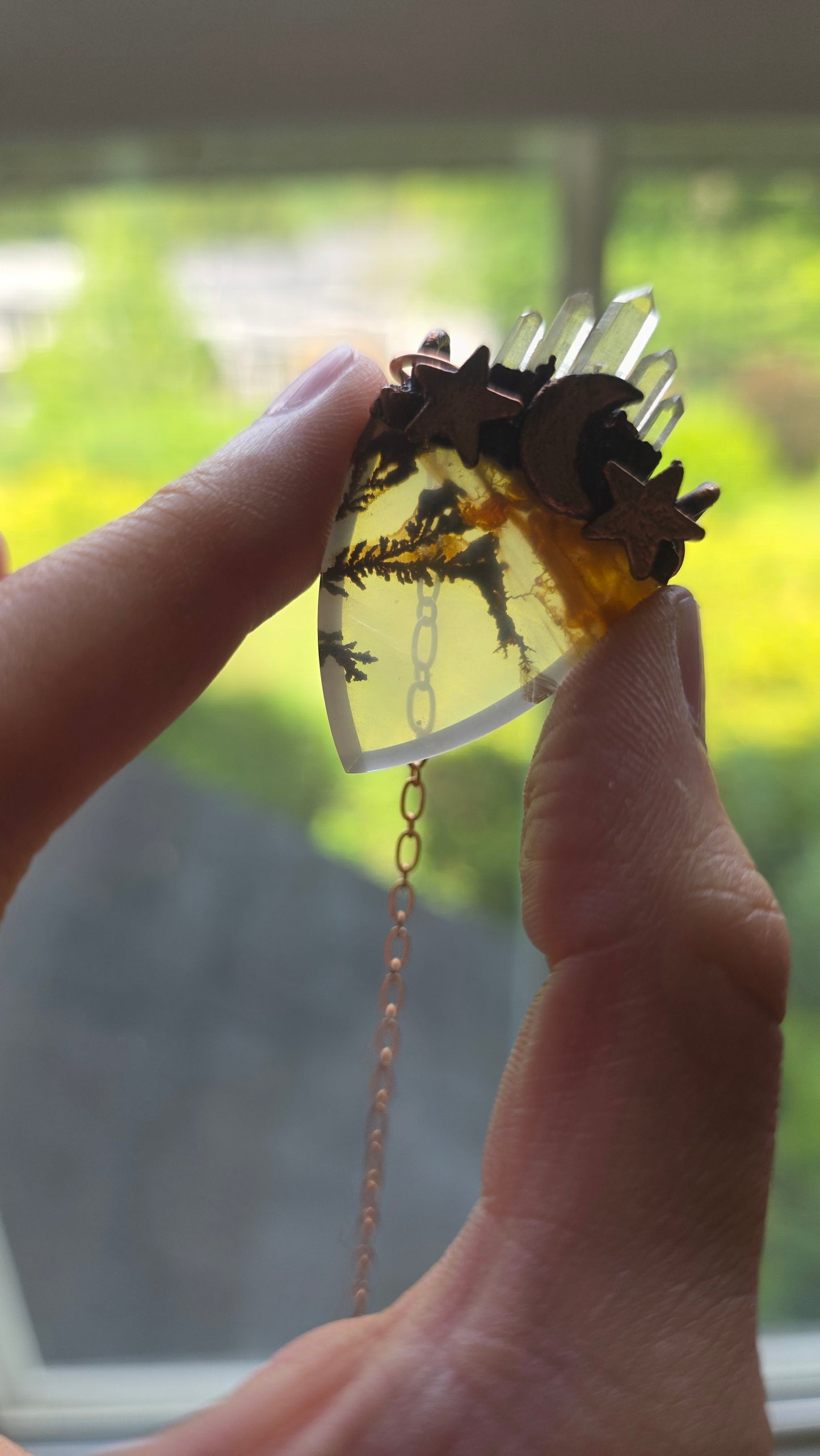The High Priestess: Dendritic Quartz Stardust Copper Pendant