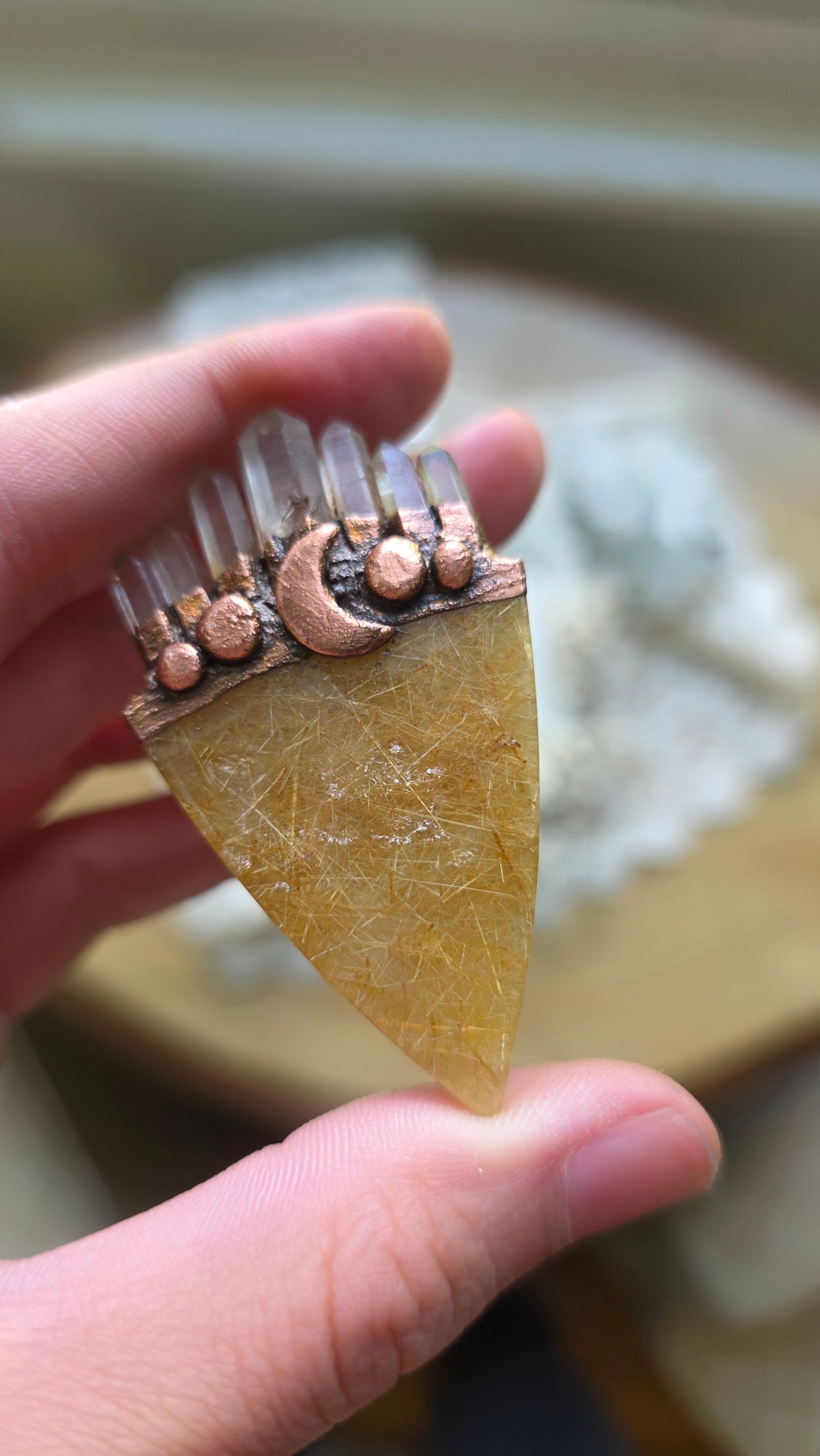 The High Priestess: Golden Rutilated Quartz Stardust Pendant