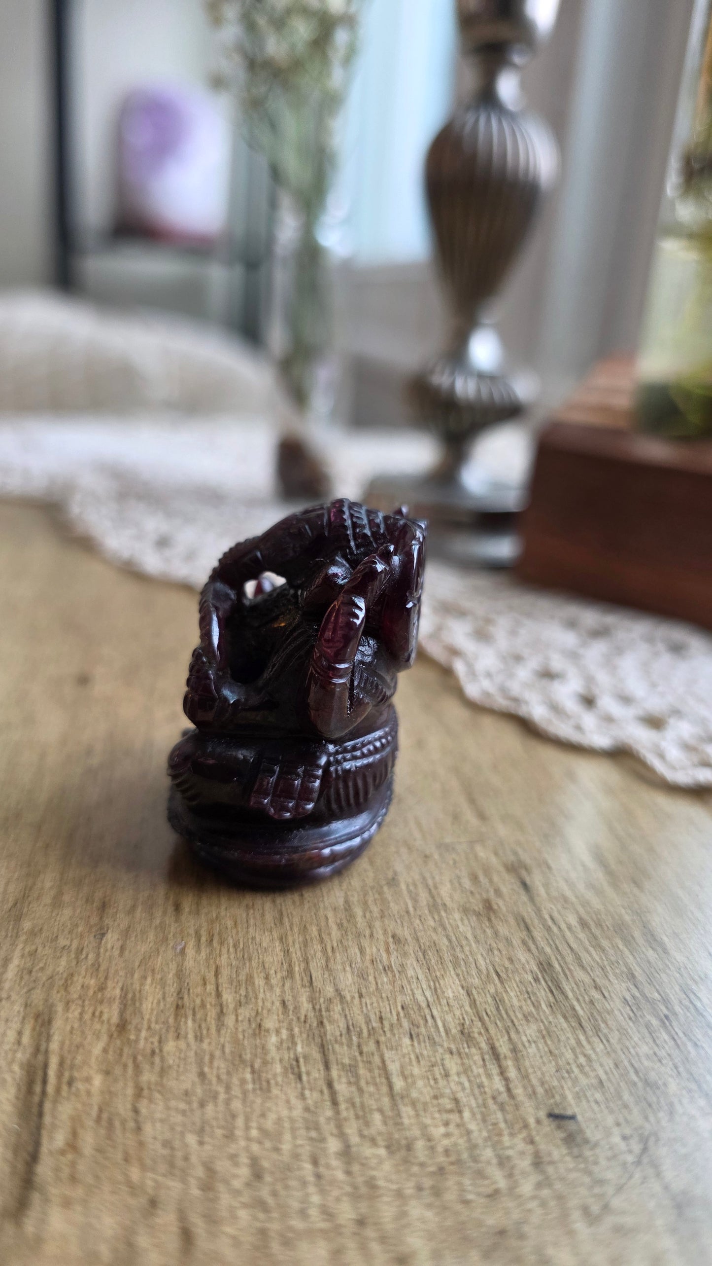 Hand Carved Garnet Ganesh