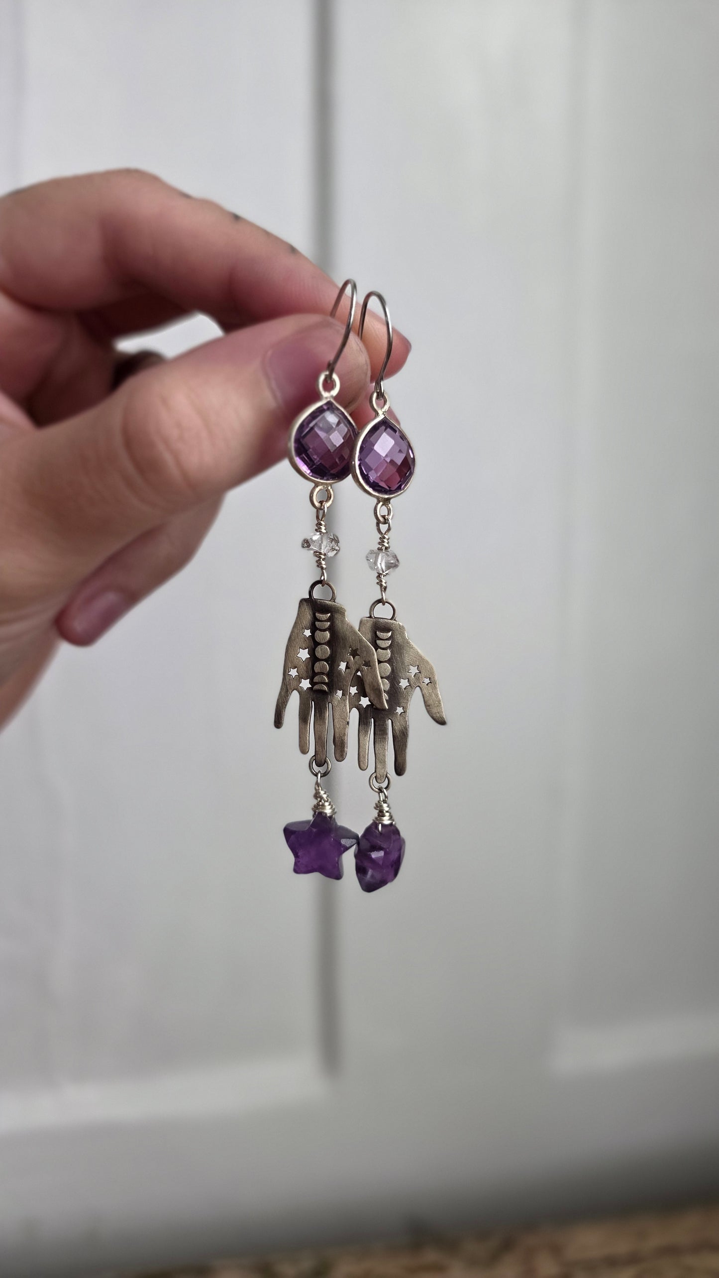 Sterling Silver Palmistry Moonphase Earrings with Amethyst
