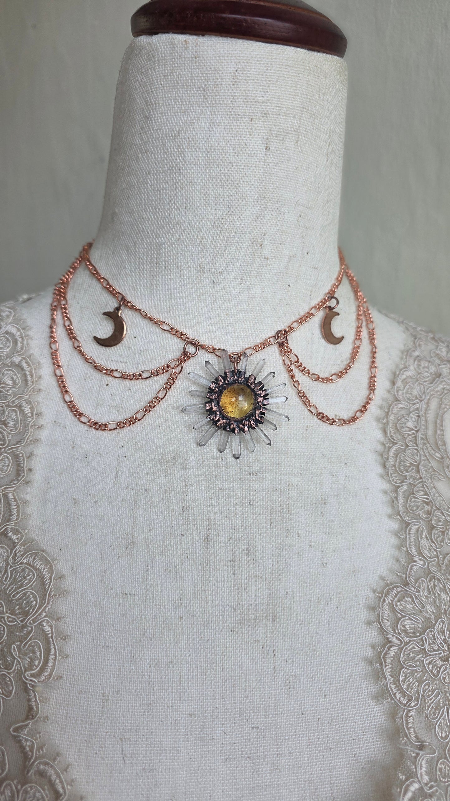 Cyra:  Amber Sun with Quartz Choker Necklace