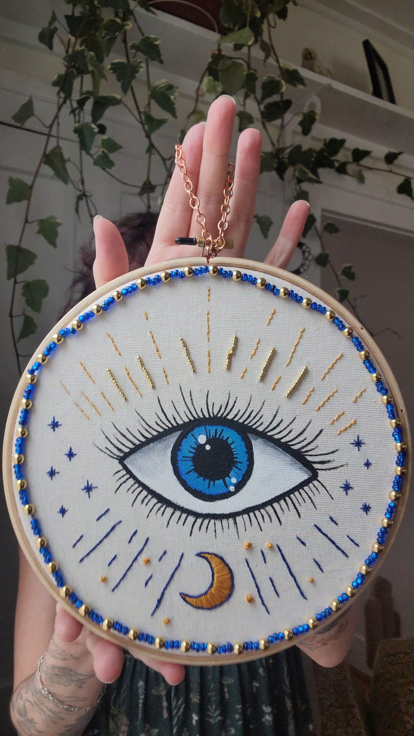 Mixed Media Painted and Embroidered Protective Eye Piece