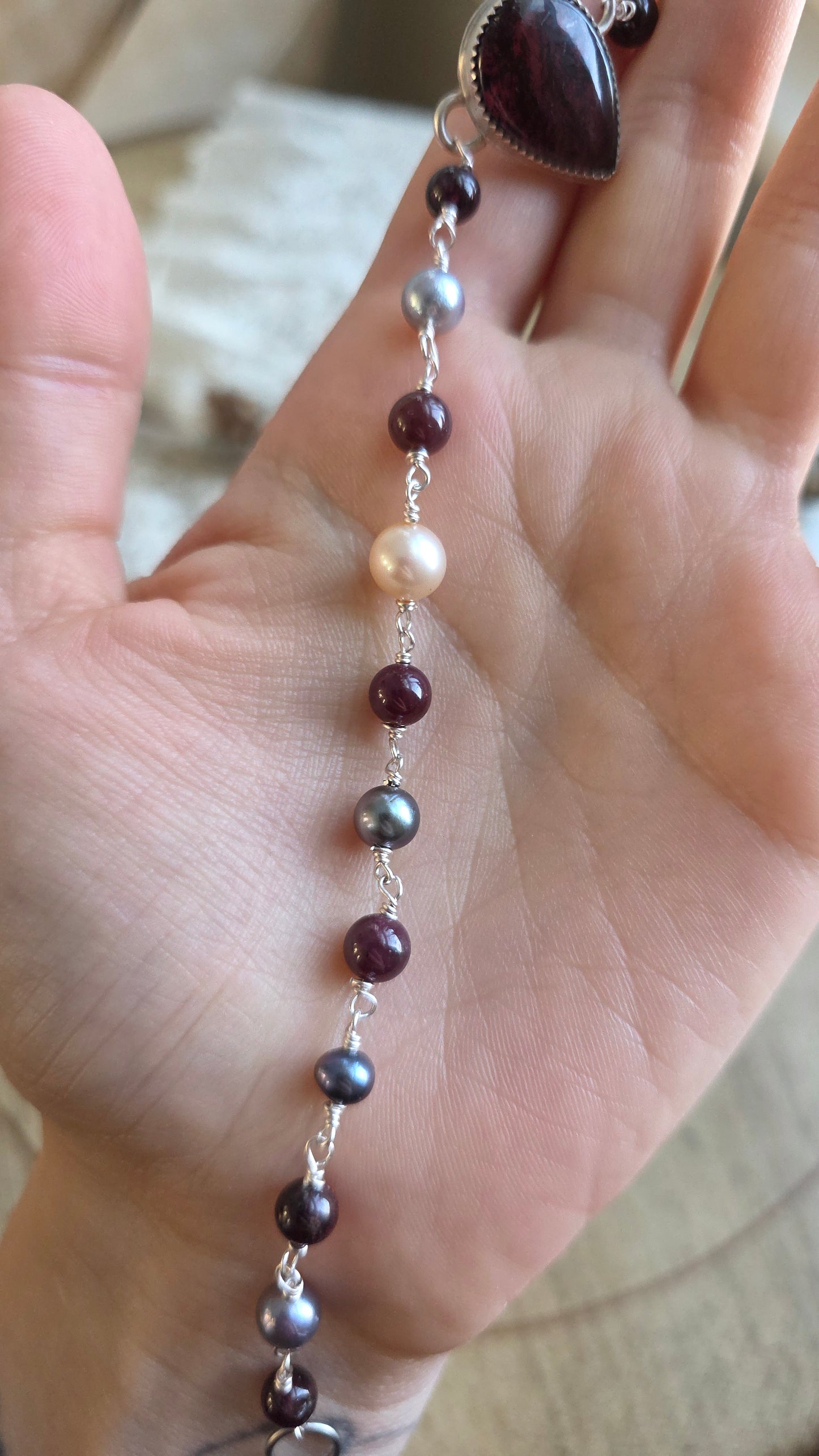 Sterling silver Garnet and Pearl Choker