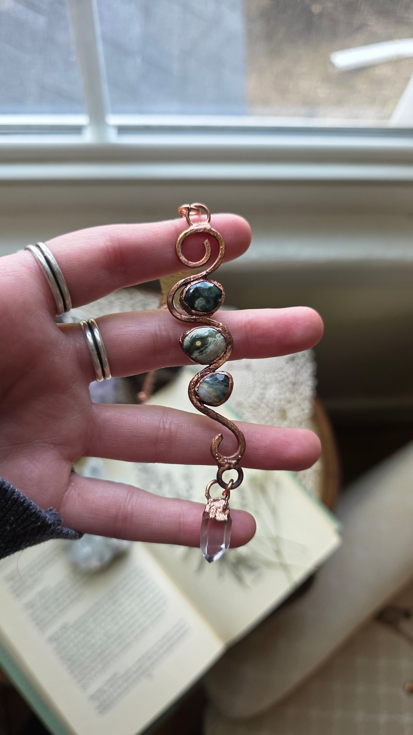 Rooted: Ocean Jasper and Quartz Copper Spiral Necklace