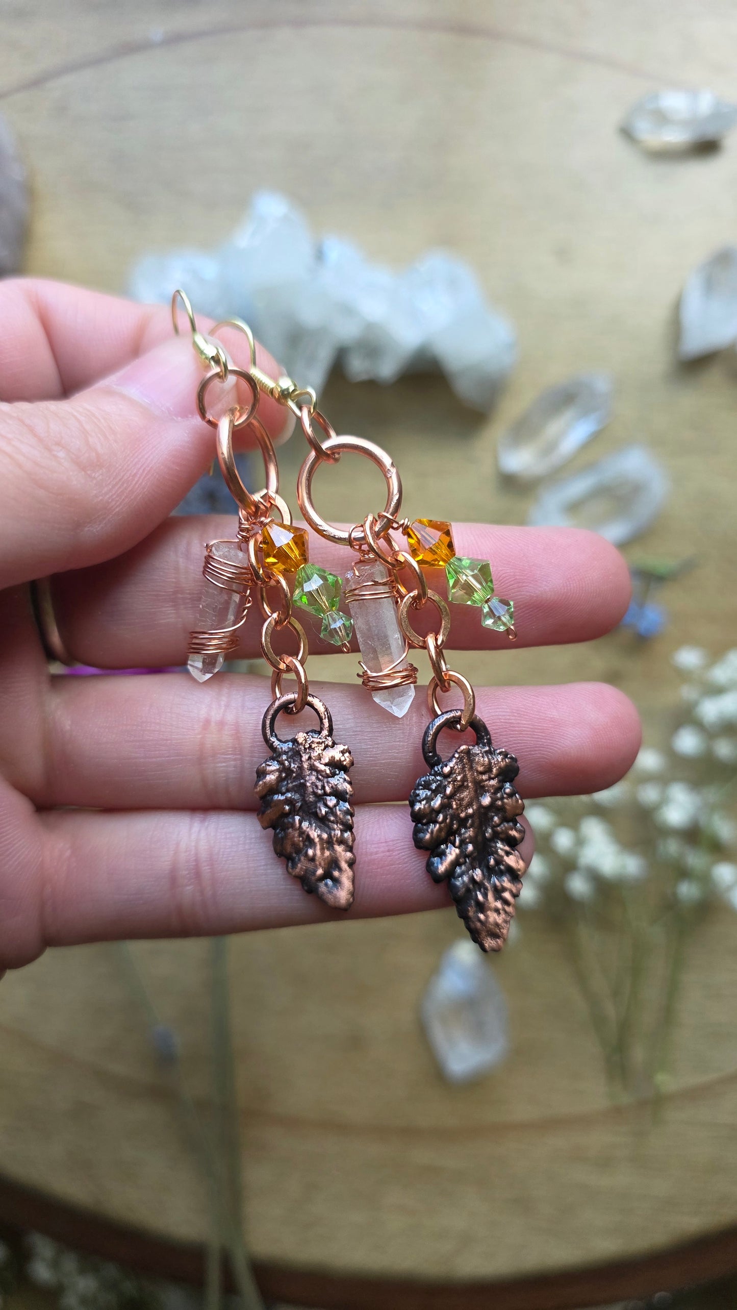 Copper Encased Fern Dangly Earrings