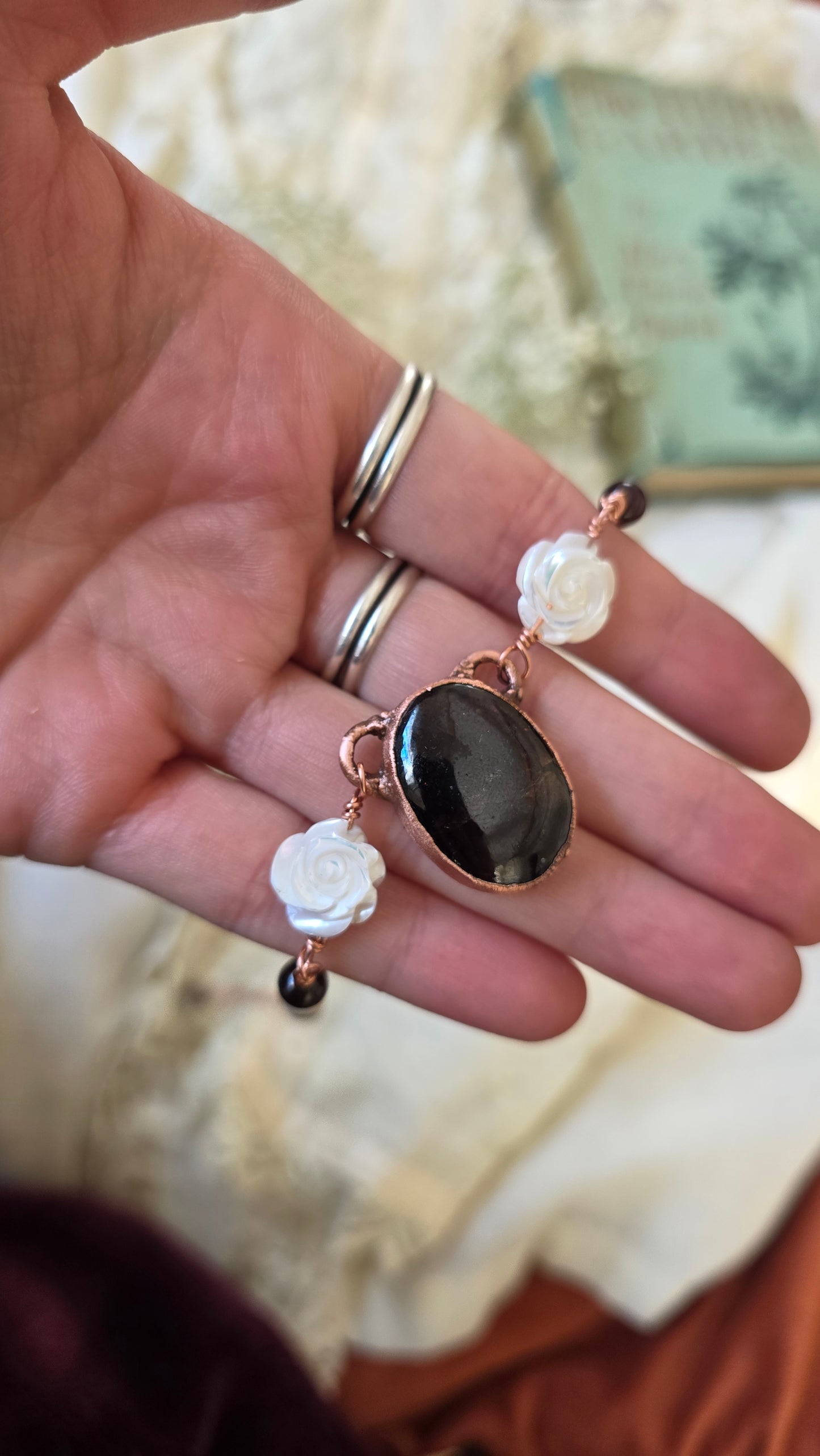 Garnet Copper Choker with Mother of Pearl and Pearl