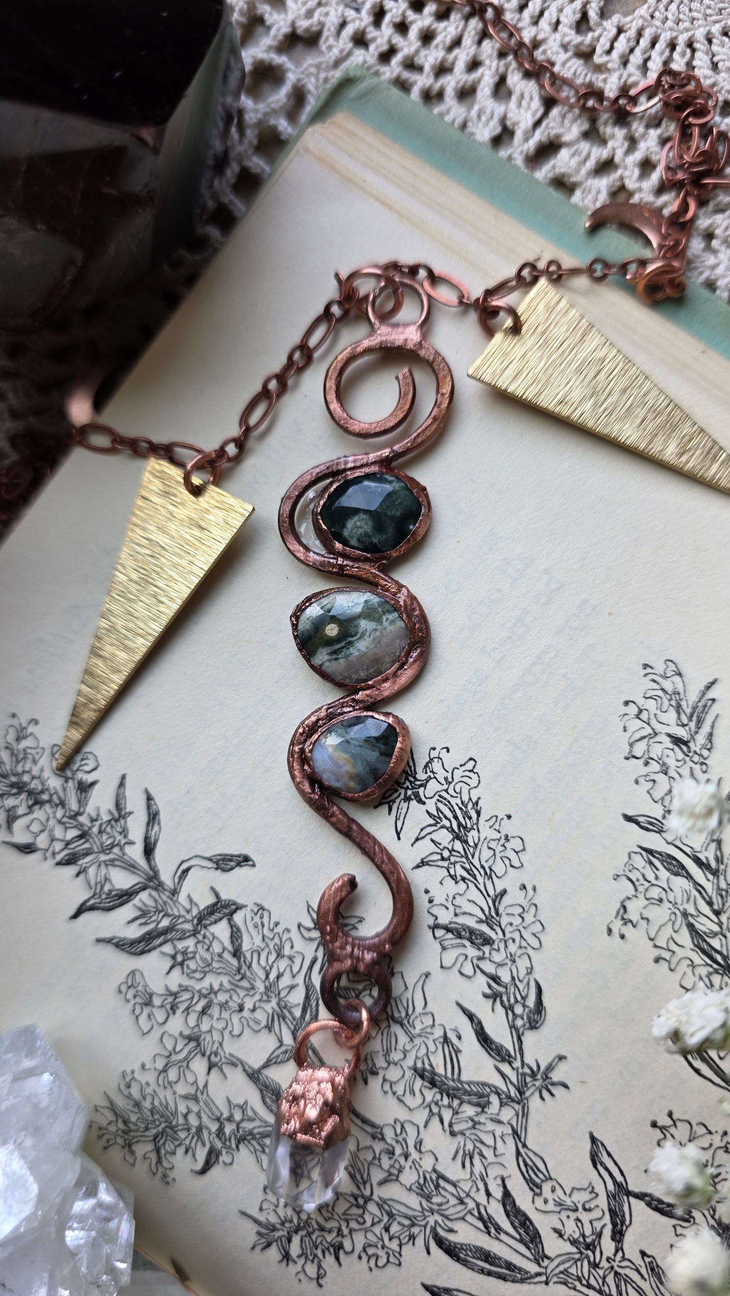 Rooted: Ocean Jasper and Quartz Copper Spiral Necklace
