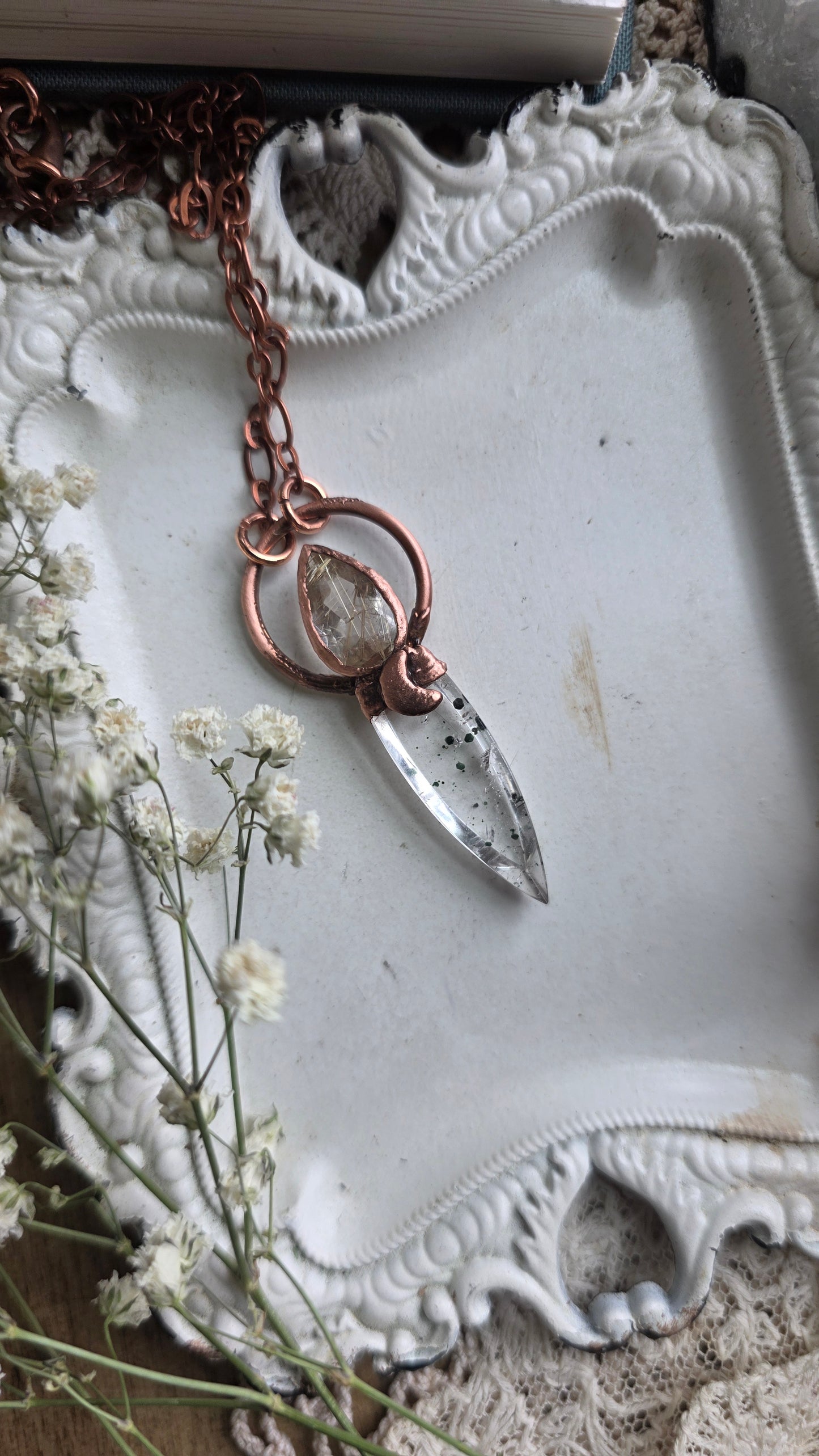 Hematite in Quartz with Rutilated Quartz Copper Necklace