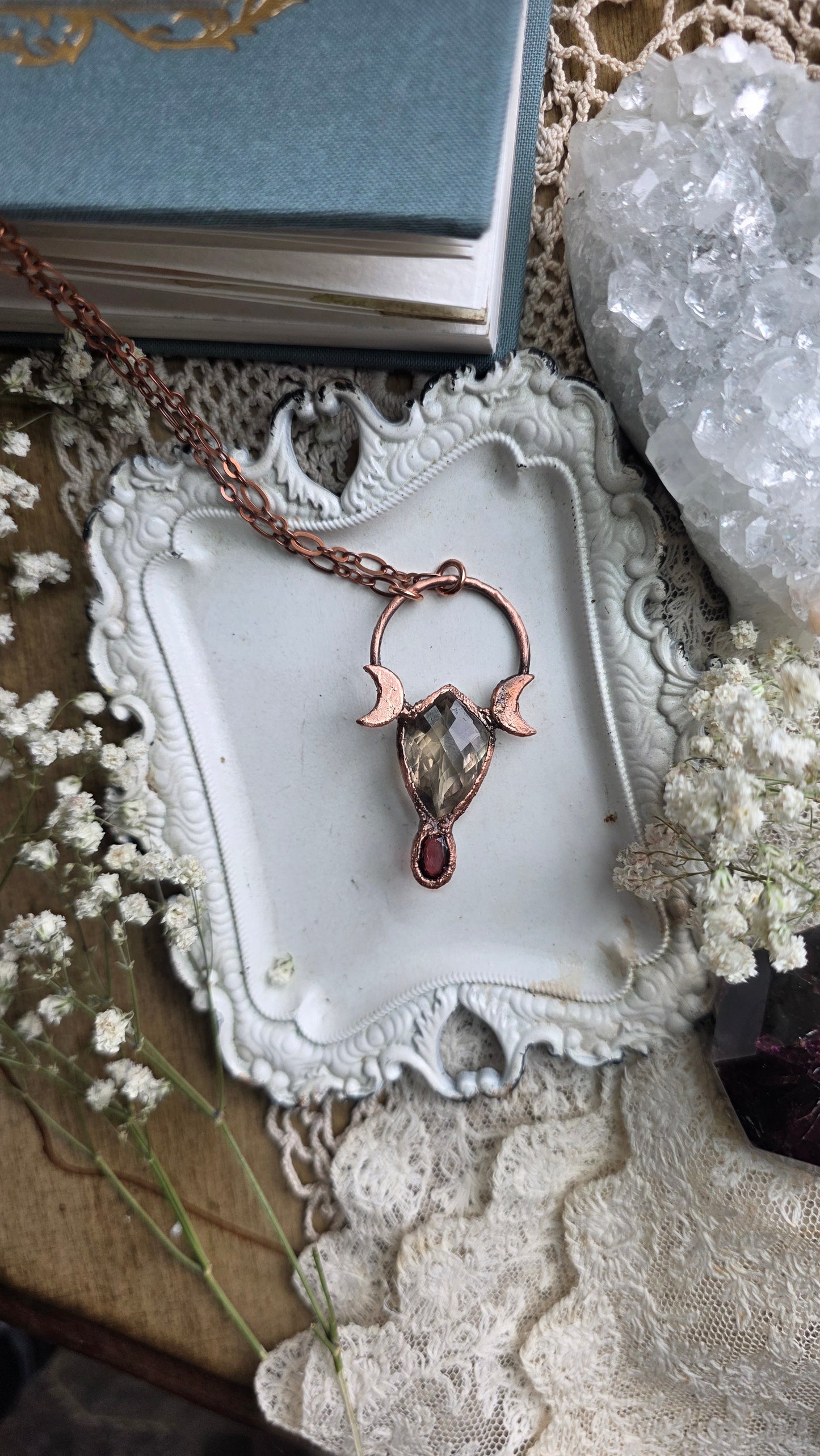 Smokey Quartz and Garnet Copper Necklace