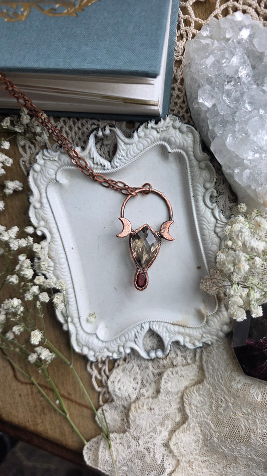 Smokey Quartz and Garnet Copper Necklace