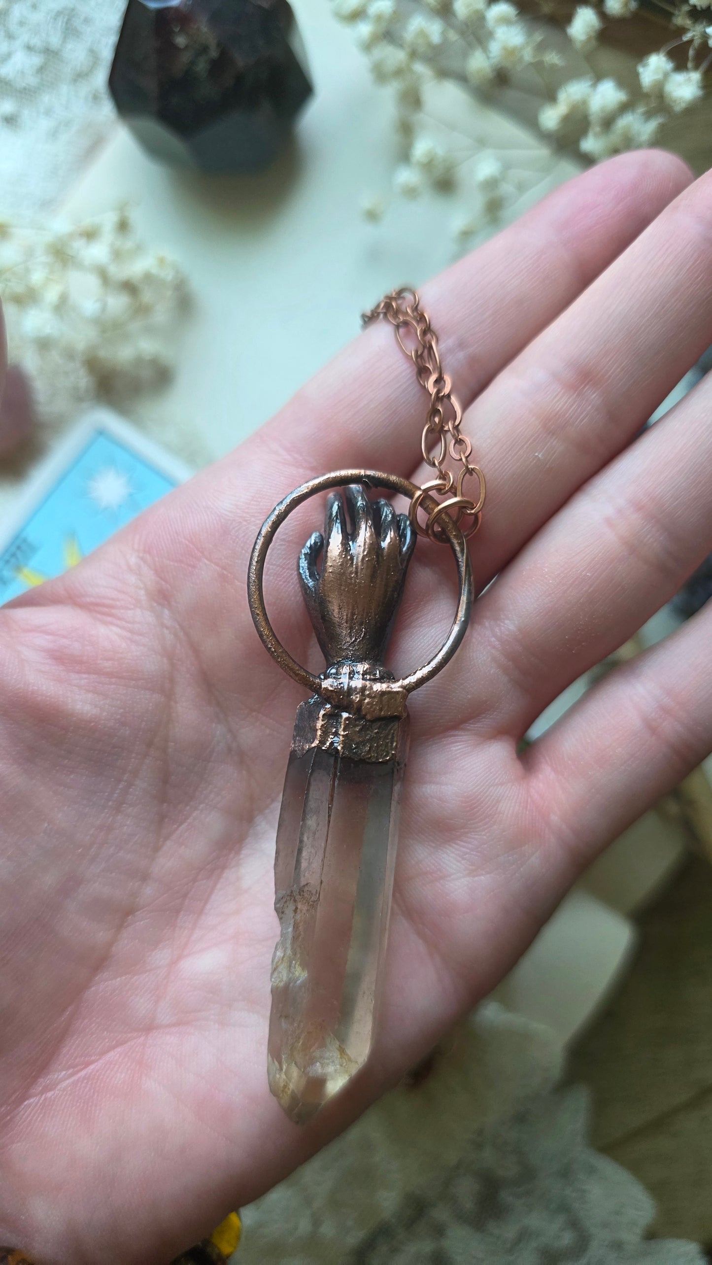 The Seer: Natural Smokey Quartz point with moonstone