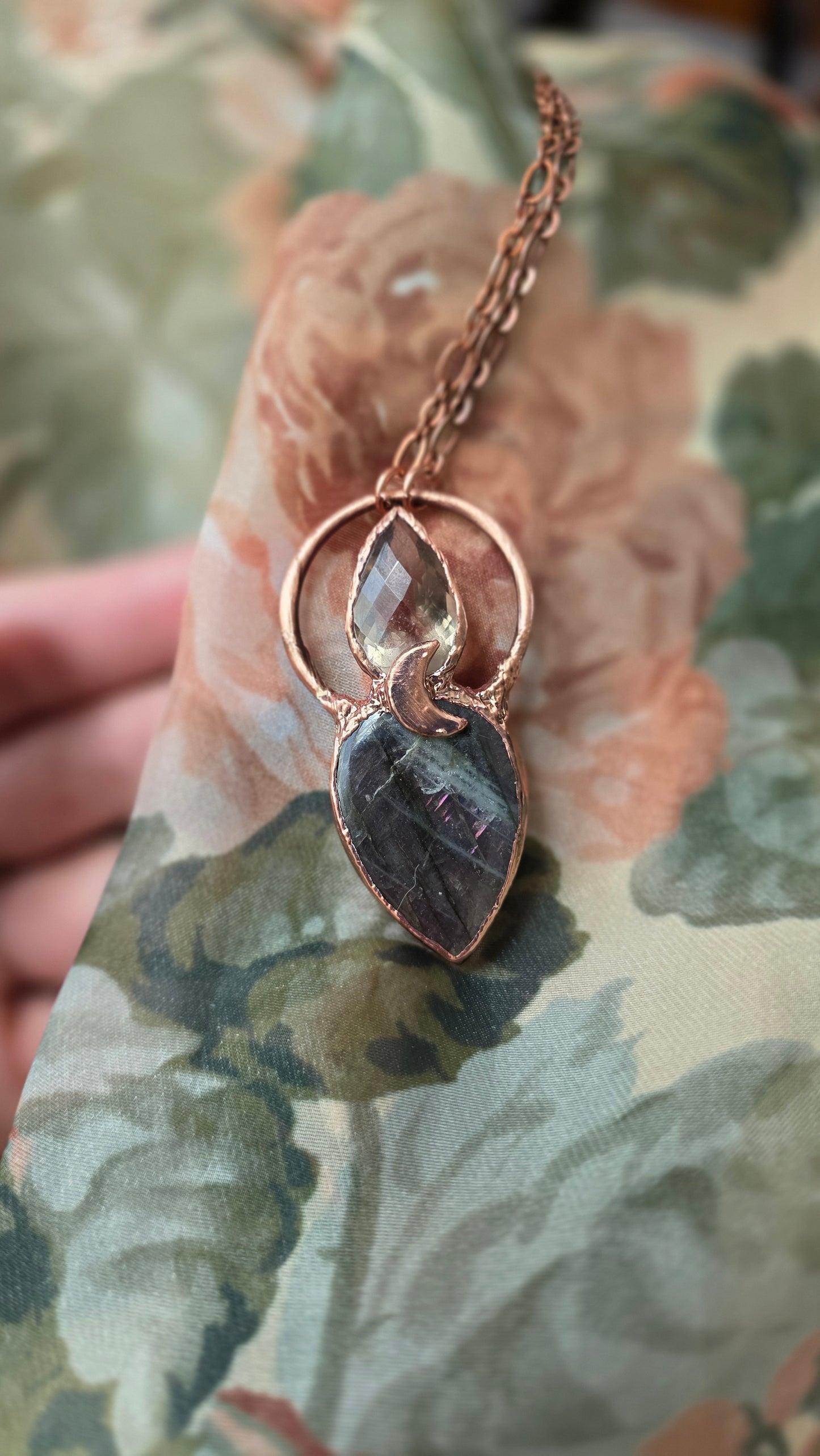 Labradorite with Smokey Quartz Copper Necklace