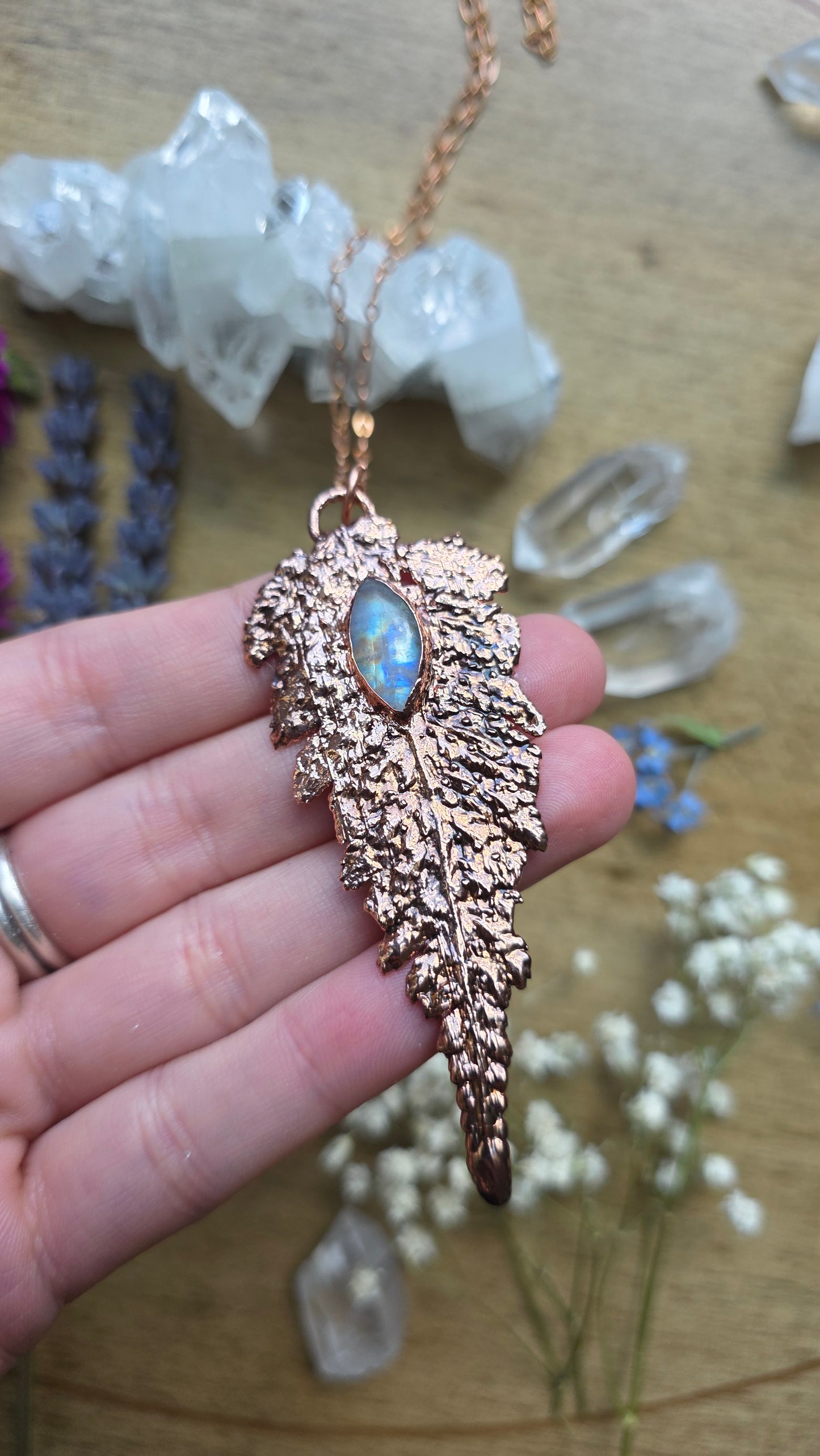 Copper Encased Real Fern with Moonstone
