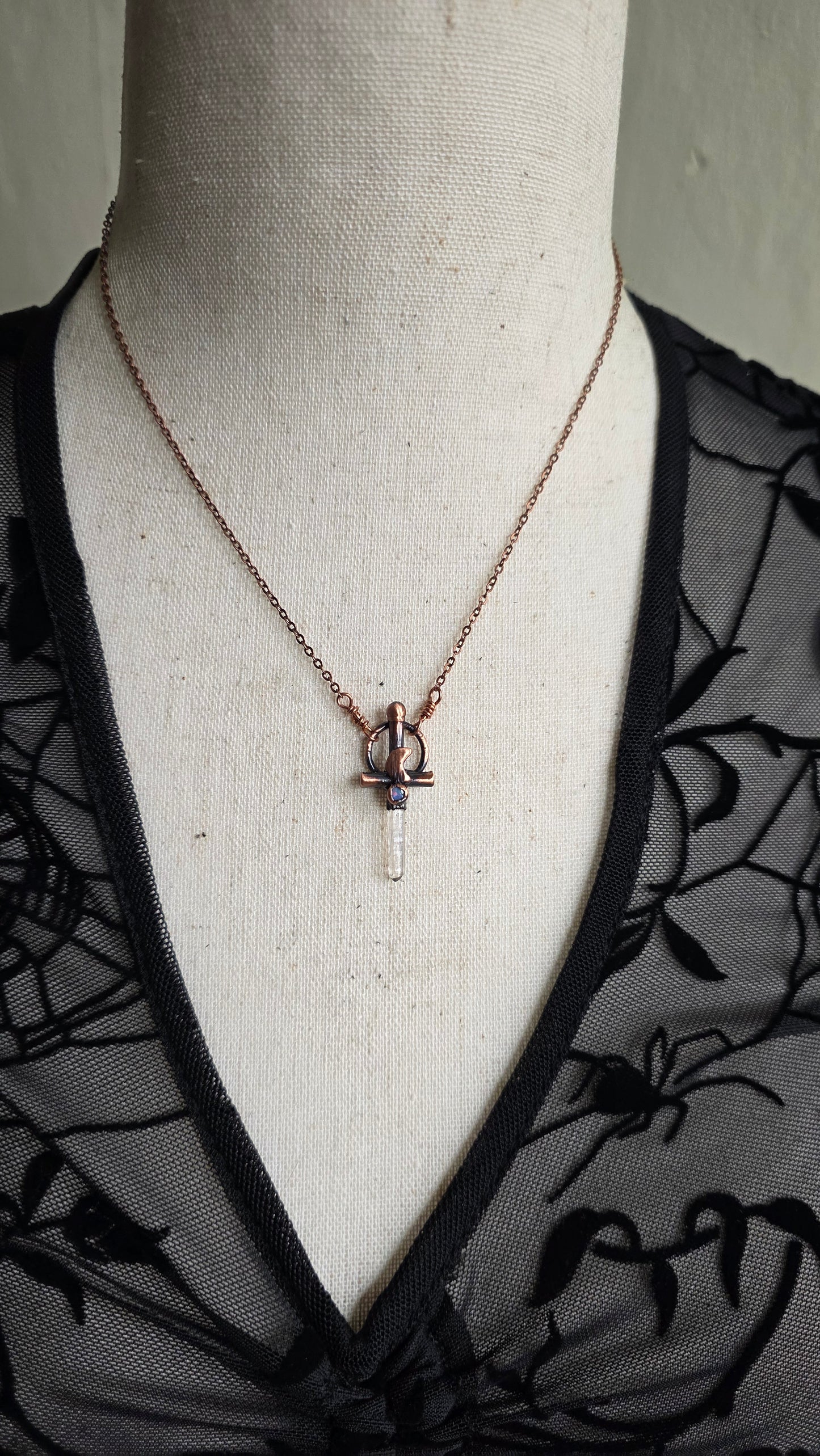 Mini Quarts and Australian Opal Copper Sword Necklace