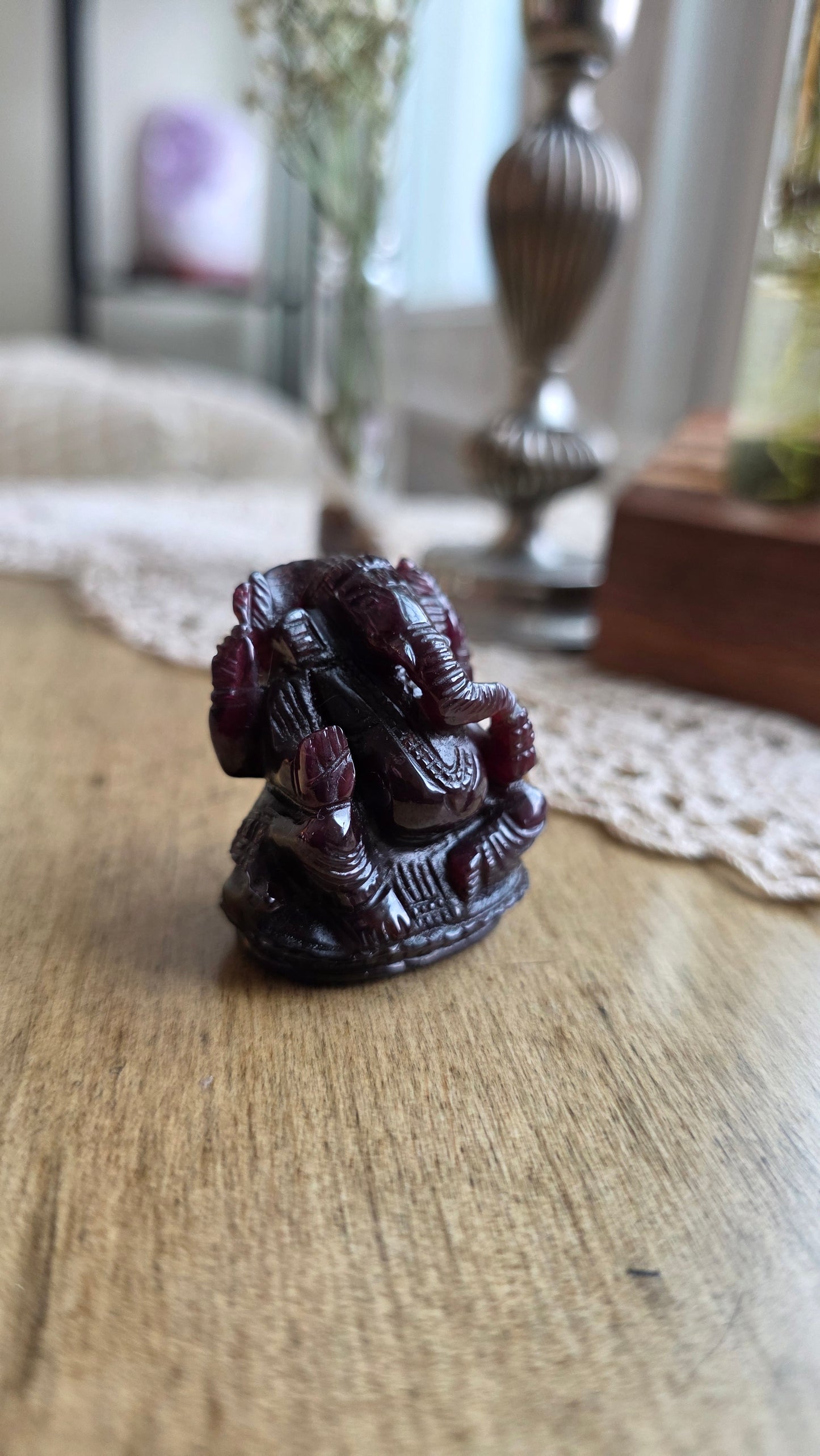 Hand Carved Garnet Ganesh