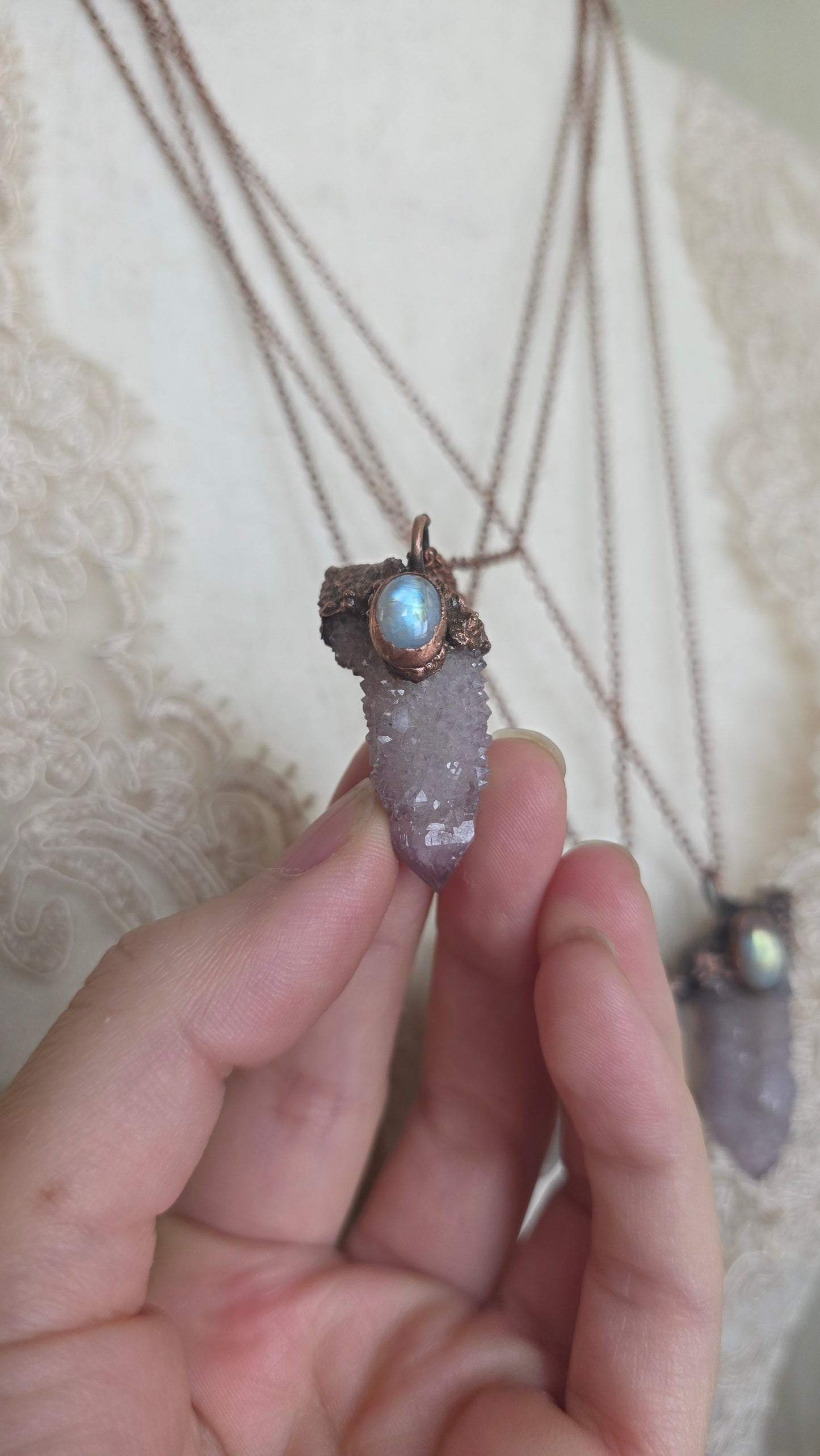 Spirit Quartz and Moonstone Copper Pendant