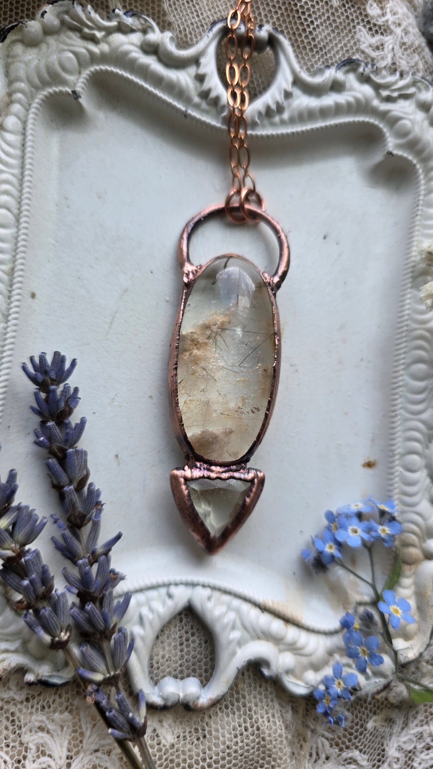 The High Priestess: Rutilated Lodolite with Libyan Desert Glass Copper Necklace
