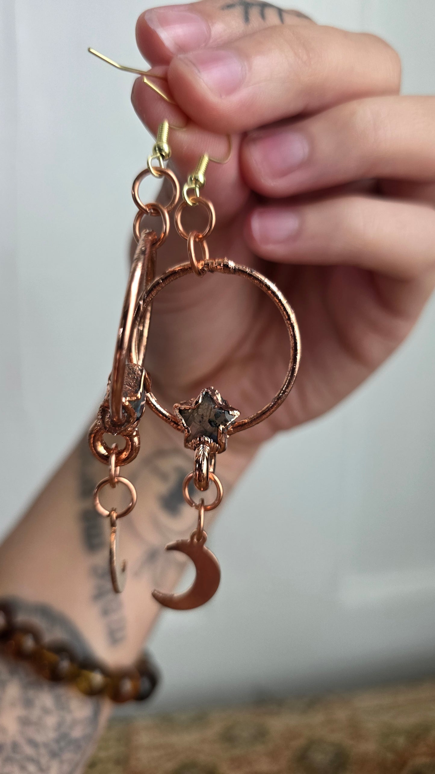 **Imperfect** Labradorite Star Hoop Dangle Earrings