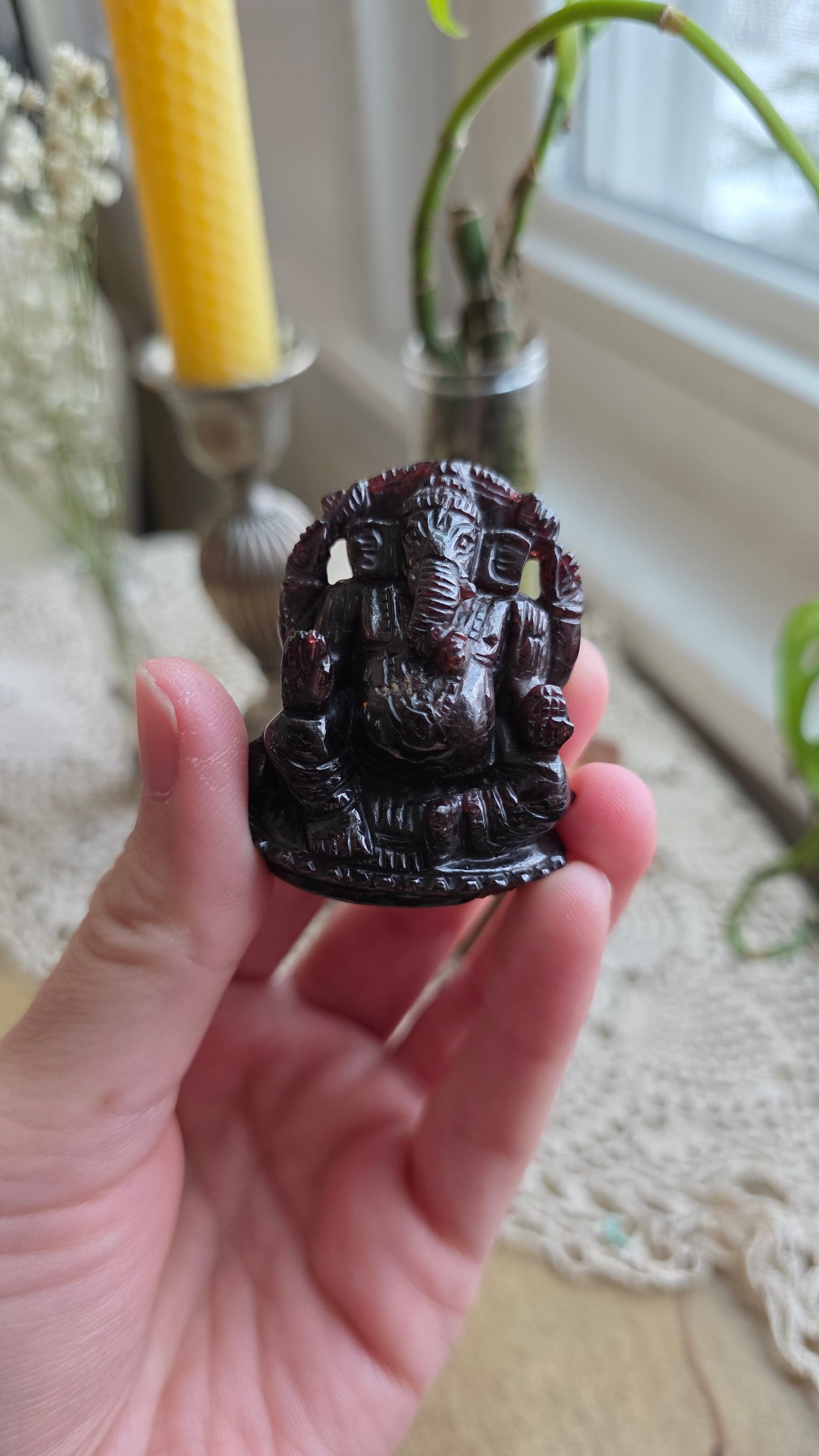 Hand Carved Garnet Ganesh