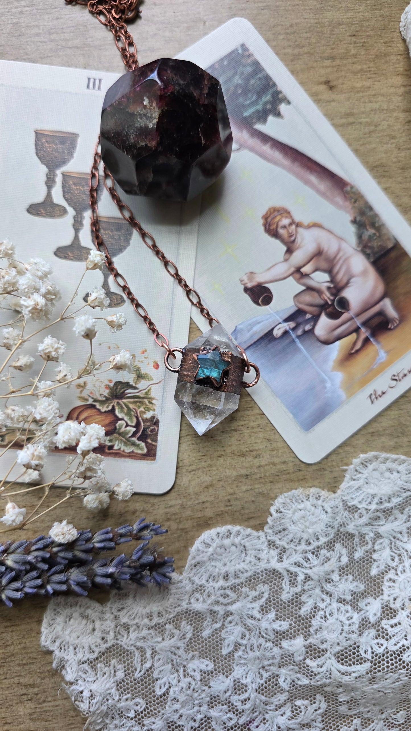 Quartz DT with Labradorite Star Copper Pendant