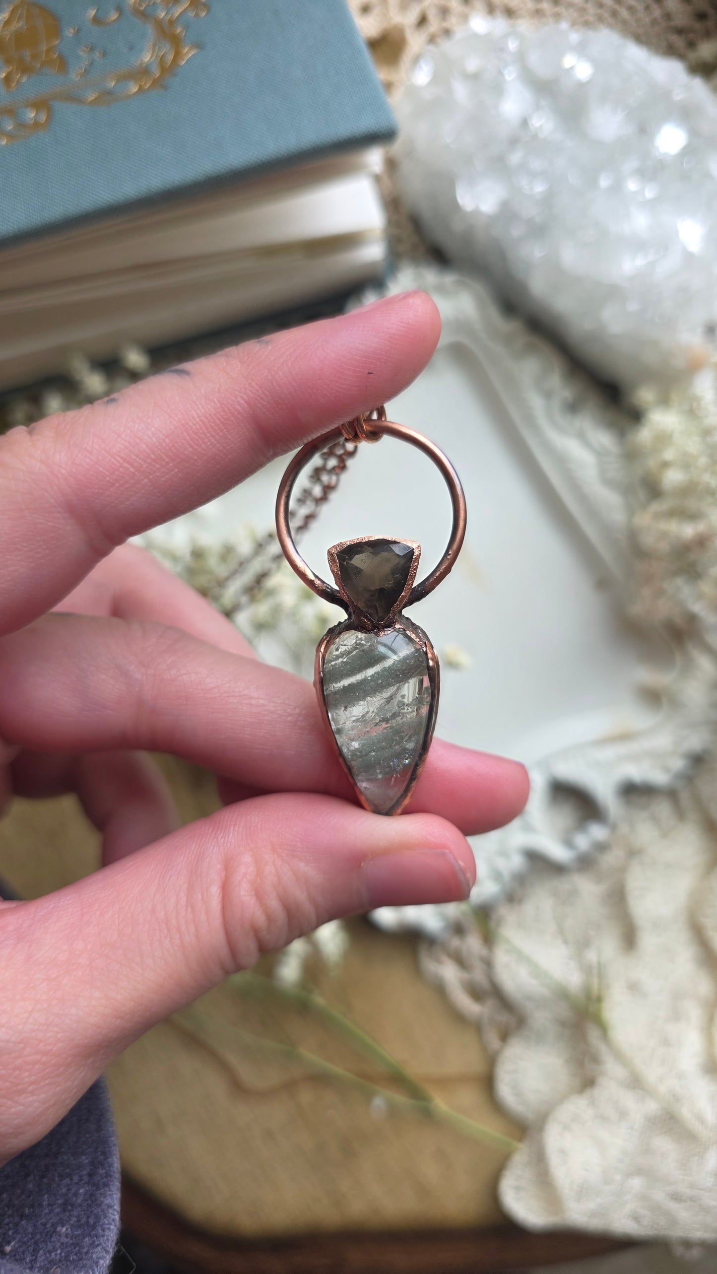 Phantom Quartz with Colombianite Copper Pendant