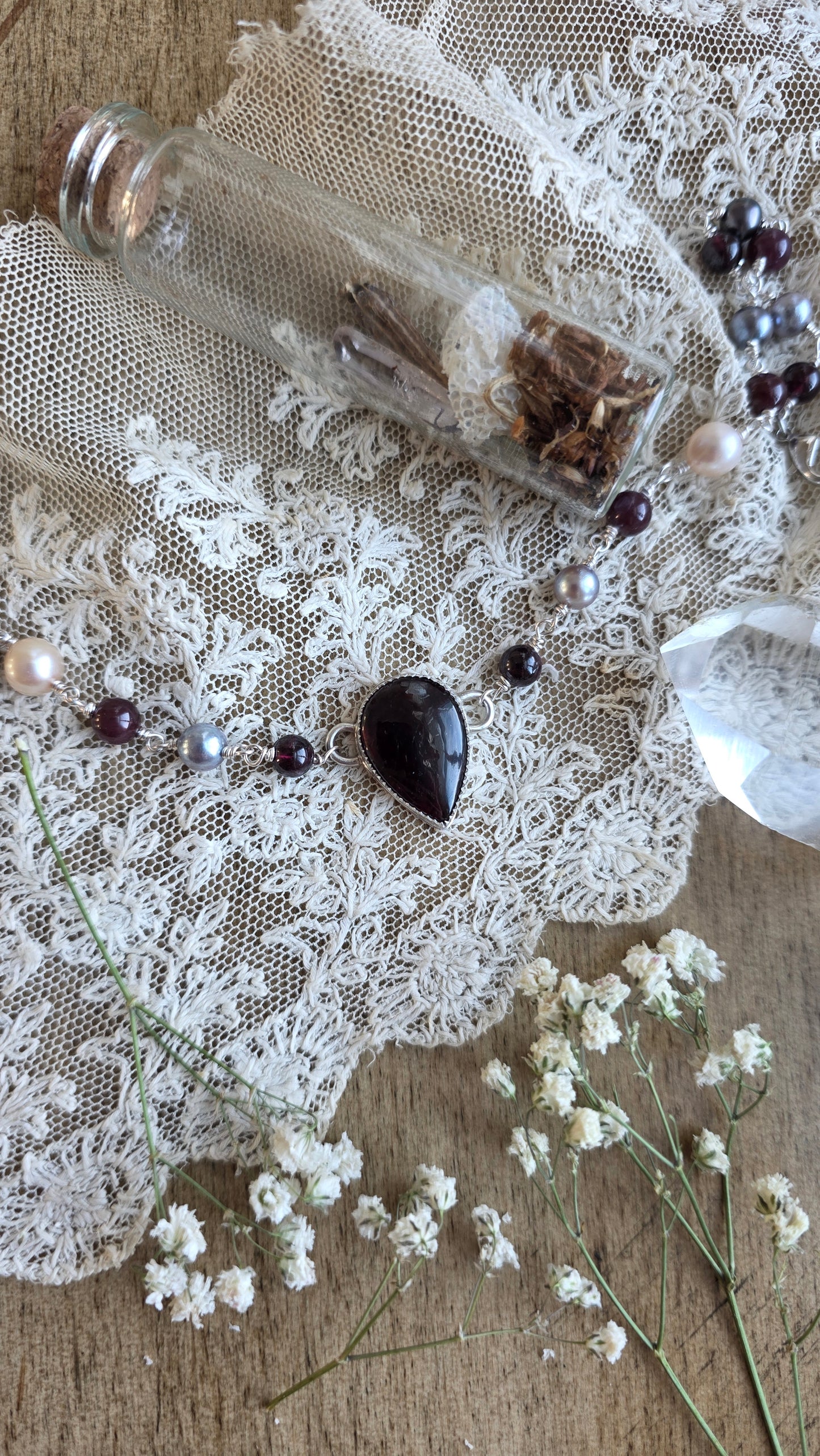 Sterling silver Garnet and Pearl Choker