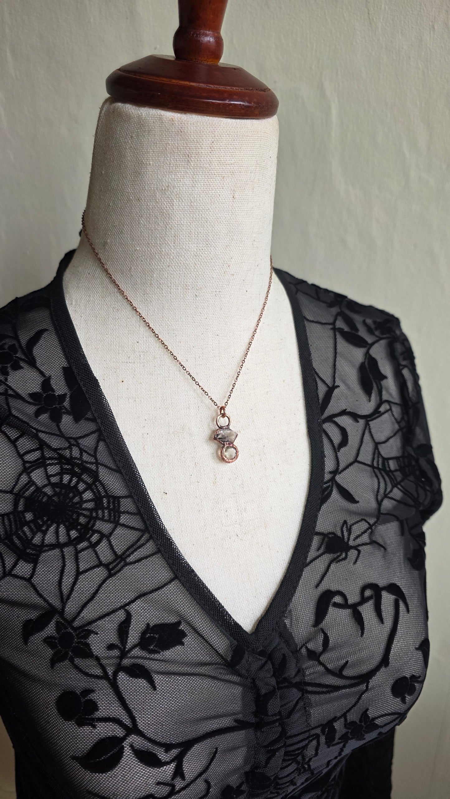 Herkimer Quartz with Libyan Desert Glass Copper Choker