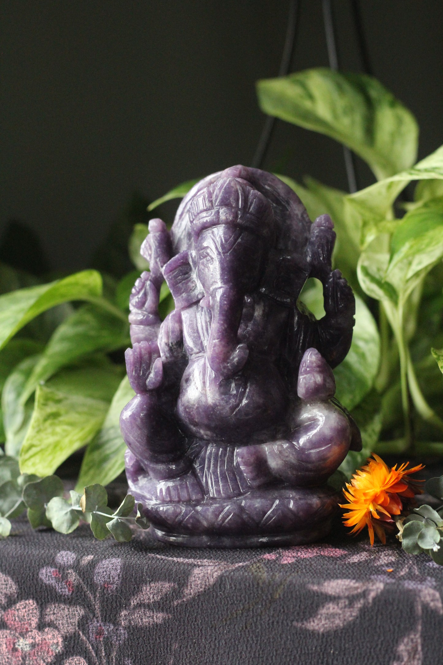 Lepidolite Hand Carved Ganesh Statue